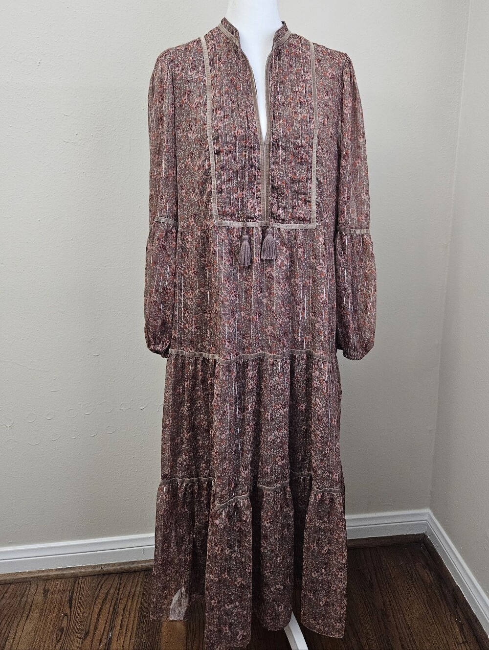 Lucky Brand Mauve Floral Printed Maxi Dress Size S